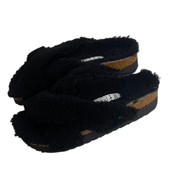BIRKENSTOCK Papillio Daytona suede shearling sandals black slides Birks 7 - Picture 3 of 6